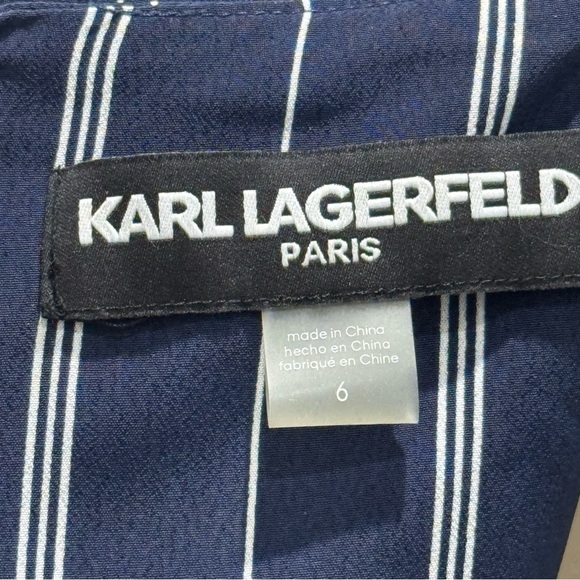 KARL LAGERFELD Navy Blue PinStriped Cropped Wide Leg
Belted Jumpsuit Size 6 - Picture 8 of 10